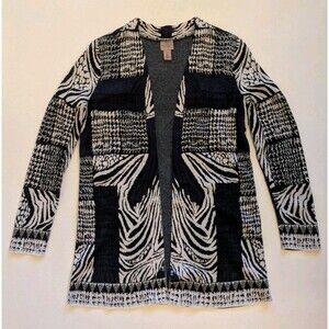 Easywear by CHICO'S Sz 0 Zebra Multi-Print Open Front Lagenlook Cardigan Sweater